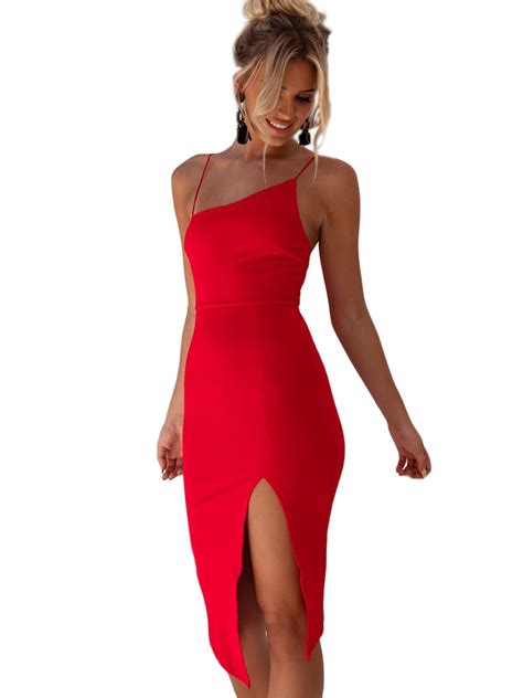 Clubwear For Women Sexy Backless Party Dress Bodycon Side Split Midi Dress 8 Red For Sale Las