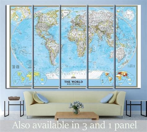 World Map №1496 Ready To Hang Canvas Print 5 Panel 36x24 90x60