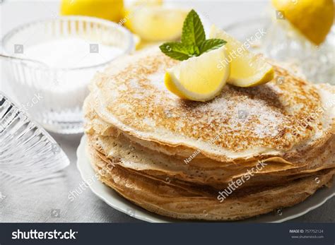 English Style Pancakes With Lemon And Sugar Traditional For Shrove Tuesday
