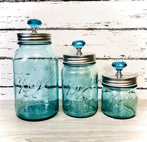 Aqua Blue Limited Edition Ball Mason Jar Set W Original Lids Etsy