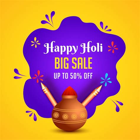Premium Vector Happy Holi Big Sale Poster Or Template Design With 50