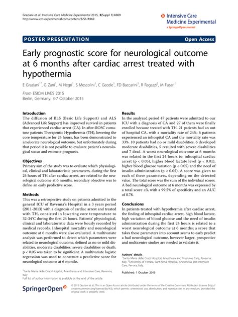Pdf Early Prognostic Score For Neurological Outcome At 6 Months After