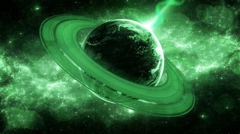 Digital Art Universe Space Planet Stars Glowing Rings Lasers