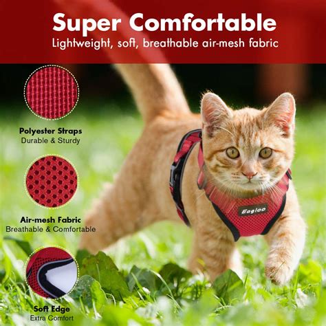 The mesh fabric appeals to many cats with its softness and breathability. Escape Proof Cat Vest Harness and Car Seat Belt Adapter ...