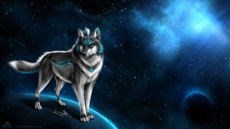 Wolf Animals Fantasy Art Artwork Space Stars Planet Digital Art