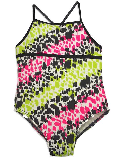 405 South By Anita G Little Girls One Piece Swimsuit Pink Lime Animal