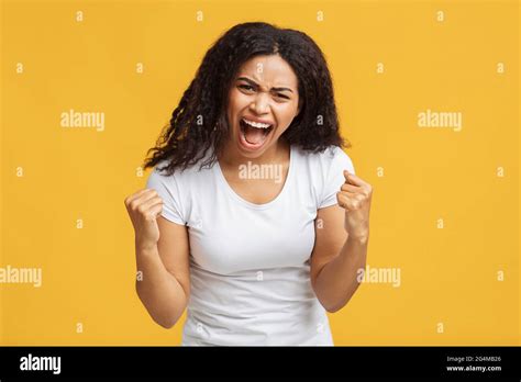 Emotions Madness And People Concept Angry Black Woman Screaming And