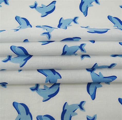 Home Decor Fabric Dolphin Printed Cotton Fabric White Etsy
