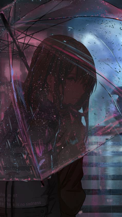 2160x3840 Anime Girl In Rain With Umbrella 4k Sony Xperia