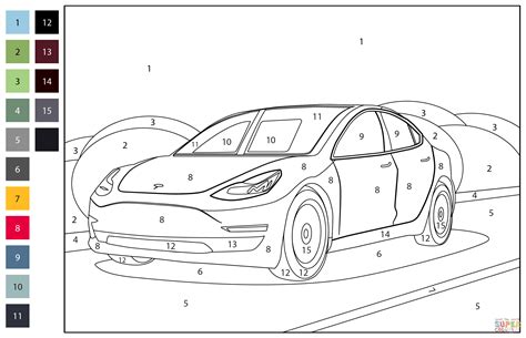 Tesla Model 3 Color By Number Coloring Page Free Printable Coloring Pages