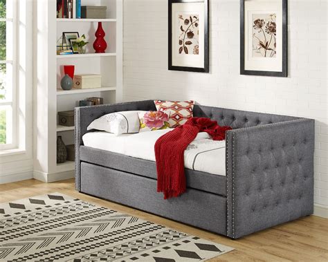 Best Master Furniture Laura Grey Tufted Daybed Trundle Twin Bed