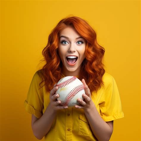 Premium Ai Image Photo Of Excited Red Hair Girl Holding A Baseball Ball