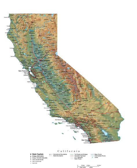 California Illustrator Vector Map With Cities Roads And Photoshop