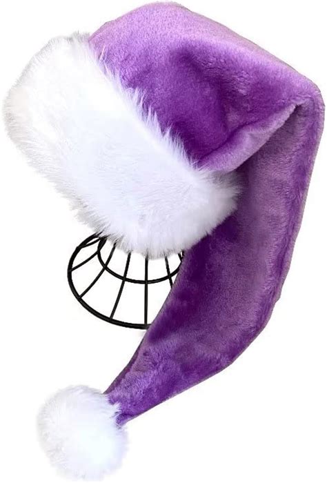 Ausejopeac Plush Christmas Purple Santa Hat For Adults