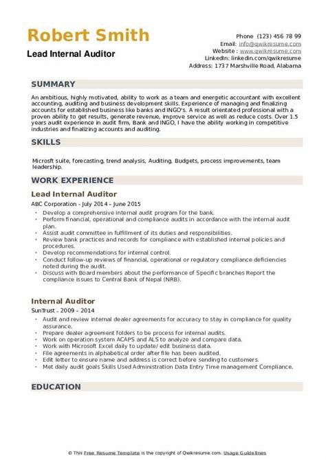 A winning resume has several components. Internal Auditor Resume Samples | QwikResume