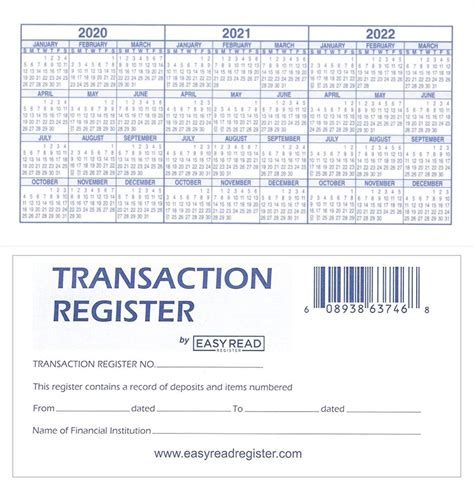 10 Checkbook Registers 2019 2020 2021 Calendars By Easy Read Register