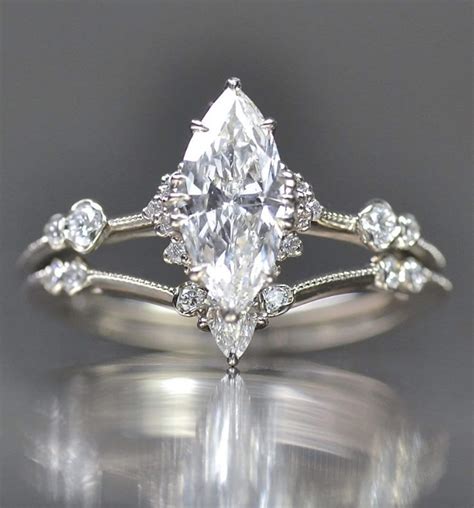 Unique Engagement Ring Double Marquise Set Diamond Ring Etsy Uk