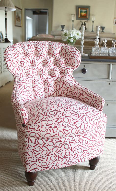Vintage Chair Reupholstered In Emma Bridgewaters Red Love Fabric