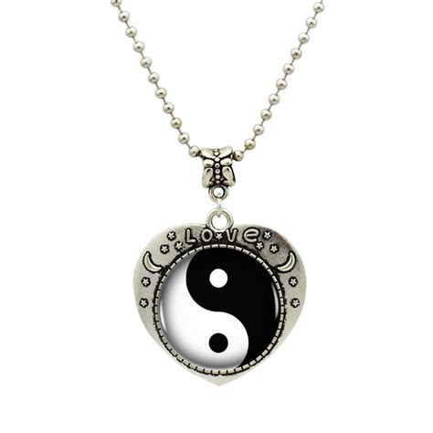 Buy Yin Yang Taichi Pendant Necklace Silver Chain Statement Handmade Heart Necklace For Best