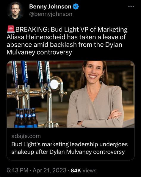 Breaking Bud Light Vp Of Marketing Alissa Heinerscheid Has Taken A Leave Of Absence Amid