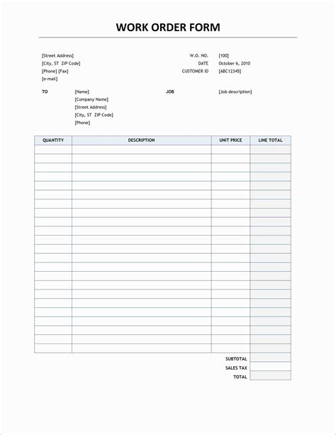 Printable Work Order Template Fill Online Printable Fillable Blank Riset