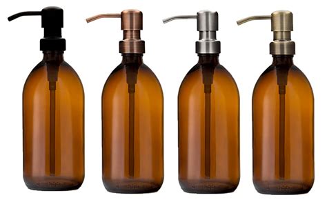 Kuishi Amber Glass Pump Bottle With Stainless Steel Pump [1000ml Black Pump] Amber Glass Soap