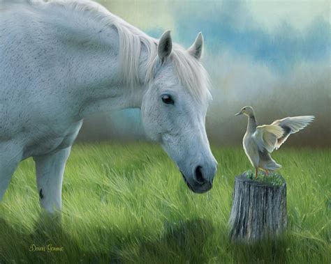 Duck And Horse Friends Painting Painting By Dawn Gemme Fine Art America