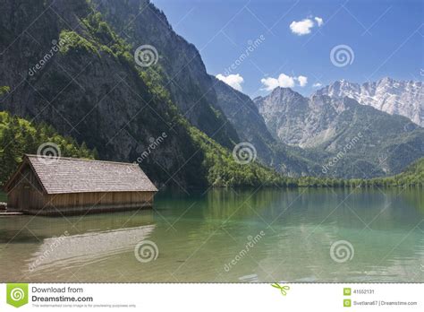 Boathouse At Obersee Lake Behind The Watzmann Massif Salet At
