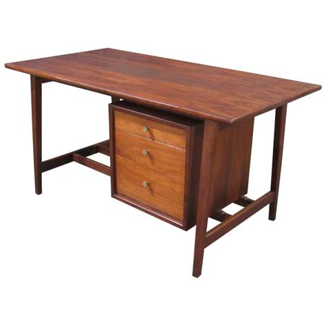 Mid Century Modern Small Walnut Desk With Round Pulls For Sale At