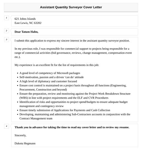 Assistant Quantity Surveyor Cover Letter Velvet Jobs