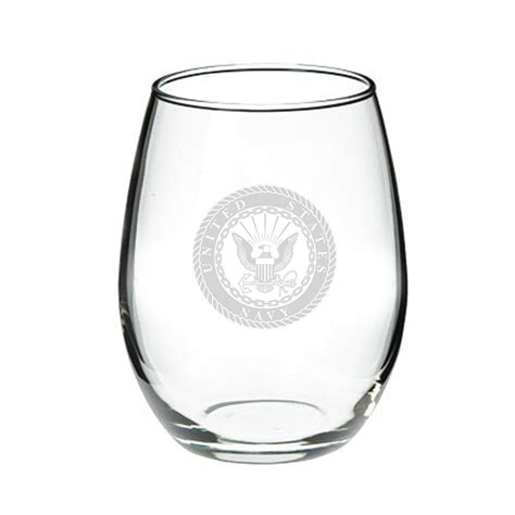 Us Navy Deep Etched 15oz Stemless Red Wine Glass