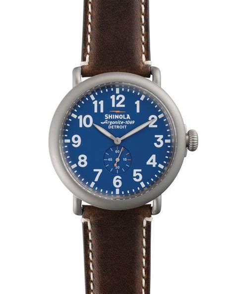 Shinola The Runwell Blue Dial Leather Strap Watch 47mm Leather
