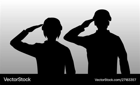 Silhouette Black Salute Men And Women Soldier Vector Image