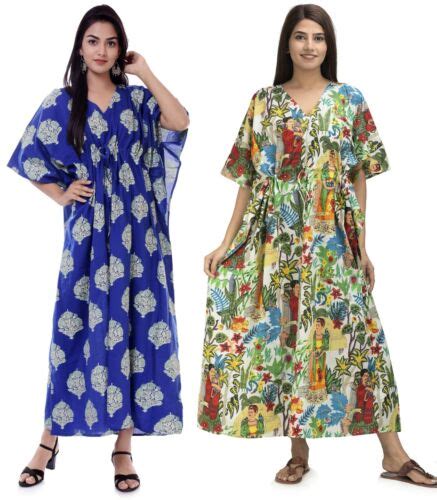 Indian Long Frida Floral Print Cotton Maxi Women Nightwear Caftan Dress 2 Pc Set Ebay