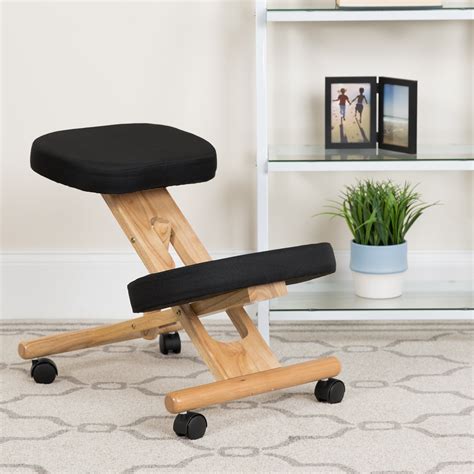 Wooden Ergonomic Kneeling Posture Office Chair Black