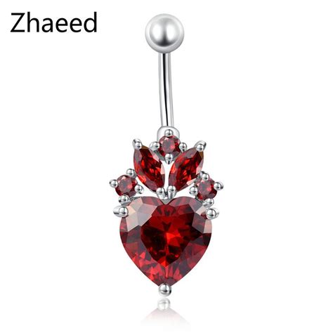 Surgical Steel Belly Button Rings High Quanlity Love Heart Crystal Cz Navel Piercing Body