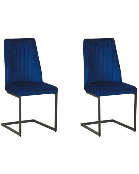 Set Of 2 Velvet Dining Chairs Blue Lavonia Uk