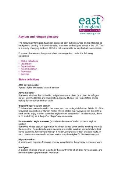 Asylum And Refugee Glossary East Of England Local Government