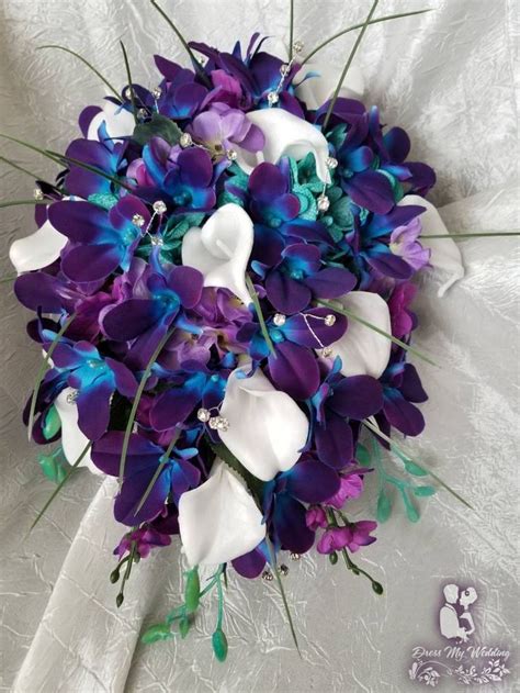 dress my wedding galaxy orchid and calla lily bouquet with turquoise accent orchid bridal