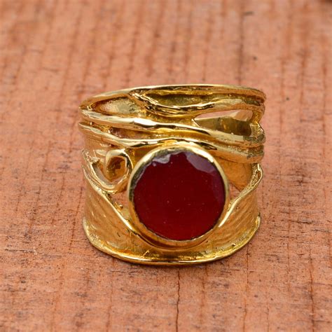 Red Onyx Ring 18k Gold Red Onyx Ring Handmade Ring Dainty Etsy