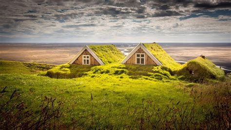Houses Covered By Moss In Iceland Wallpaper Backiee