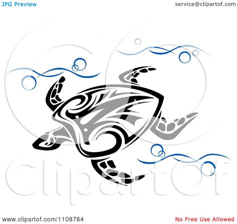 Clipart Swimming Tribal Sea Turtle In Blue Waves Royalty Free Vector