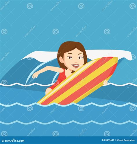 Surfer Heureux Dans L Action Sur Un Panneau De Ressac Illustration De