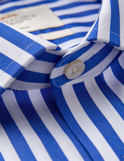 Mens Formal Royal Blue And White Bold Stripe Classic Fit Shirt Double