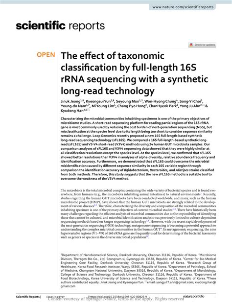 PDF The Effect Of Taxonomic Classification By Full Length 16S RRNA