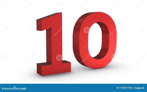 Number 10 Ten Red Sign 3d Rendering Isolated On White Background Stock