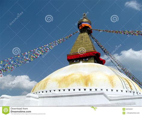 Great Stupa Of Boudhanath Kathmandu Nepal With Prayer Flags Stock Image