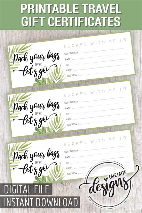 Lala design has been creating gorgeous custom wedding and event stationery for couples worldwide, since 2003. Travel Gift Certificate Printable, Gift of Travel ...