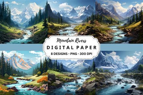 Mountain Rivers Digital Paper Graphic By Pcudesigns · Creative Fabrica