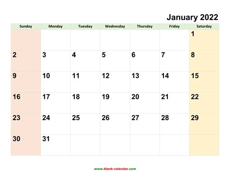 Blank Monthly Calendar Printable 2022